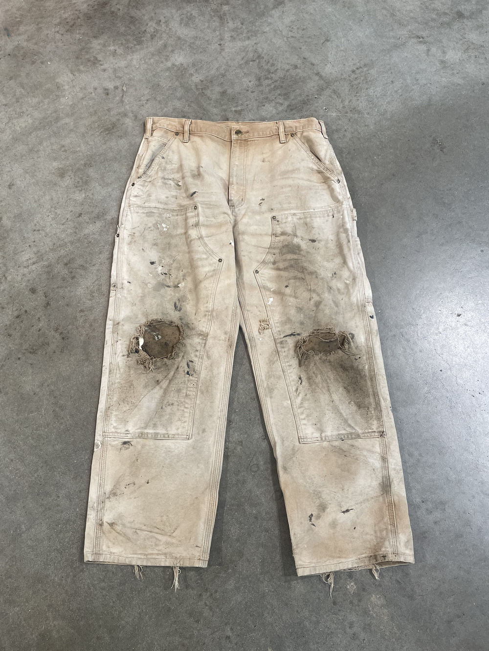 Tan Double Knee Carhartt Pants Heavily Distressed 36x27